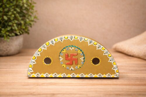 Desi cow dung Desk Organizer with  swastik and watch